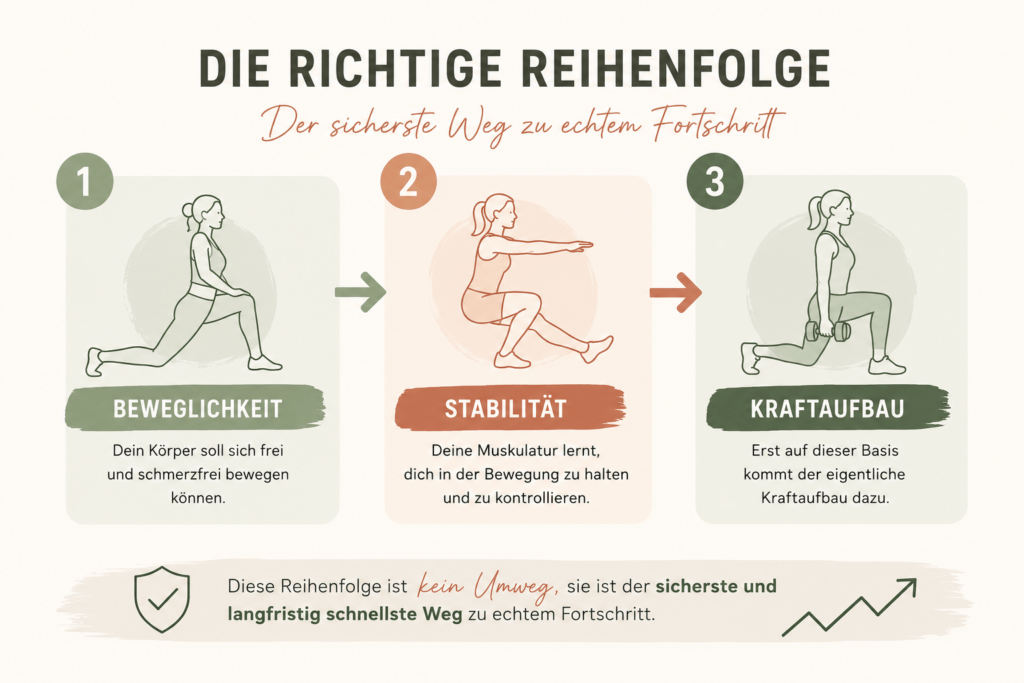 Belastungsaufbau bei Osteoporose: Beweglichkeit, Stabilität, Kraftaufbau.